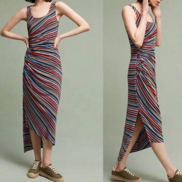 Bailey 44 Luca Maxi Dress Multicolor Striped Ruched Anthro Boho Preppy Size S - Picture 1 of 12